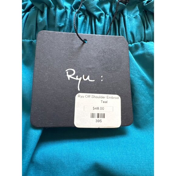 Ryu Off-Shoulder Embroidered Blouse Teal Top M 100% Cotton Boho Chic Stylish NWT - Picture 8 of 13